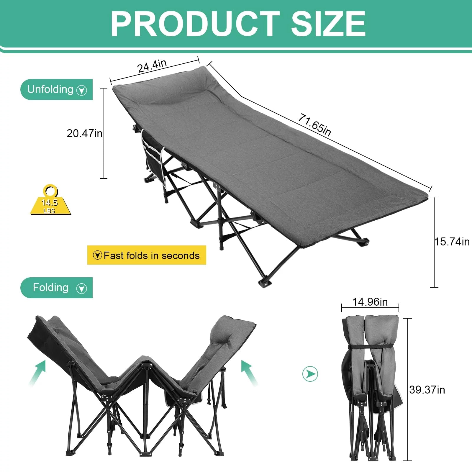 Folding Camping Cot – Deluxe Collapsible Single Person Bed in a Bag w/Pillow for Indoor & Outdoor Use – Ultra Lightweight, Comfortable, Heavy Duty Design Holds Adults & Kids