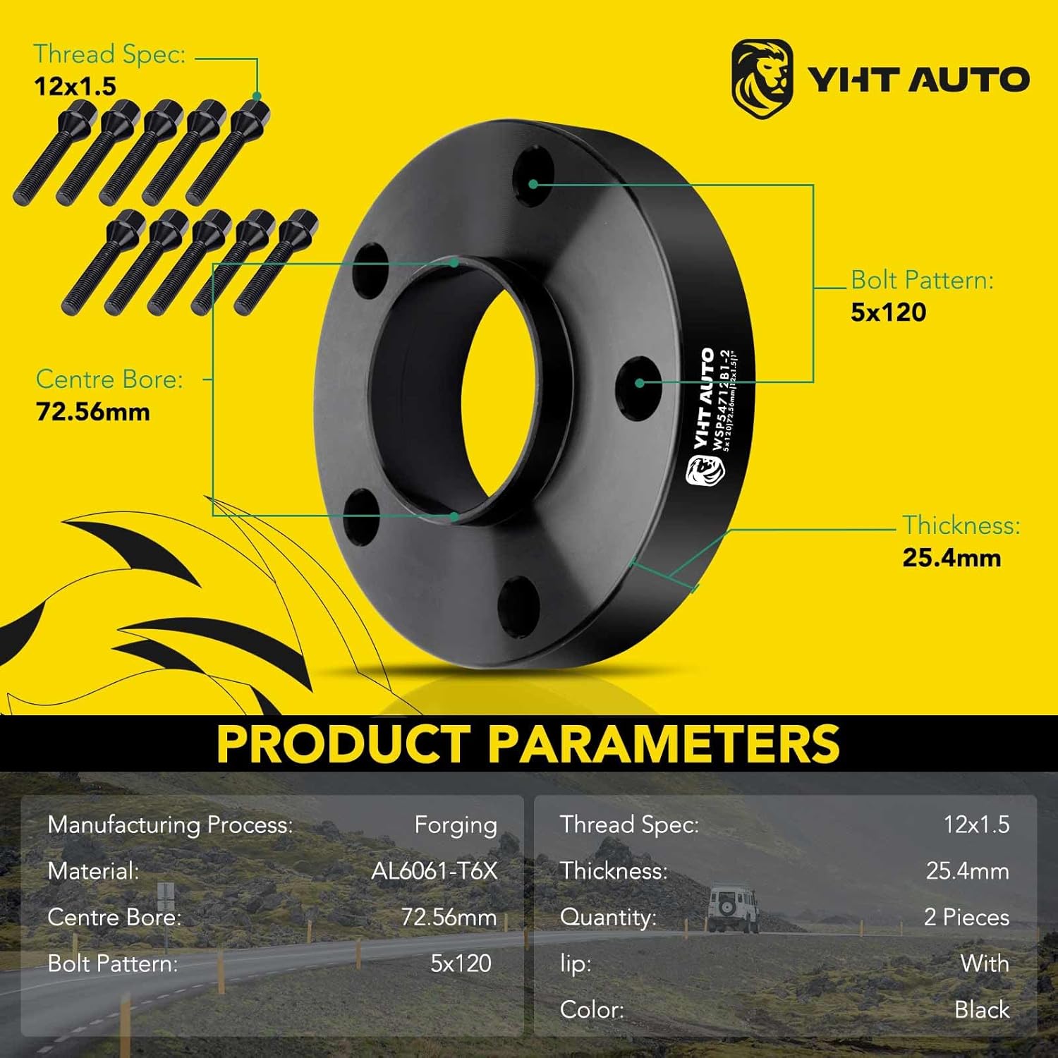 YHTAUTO 5x120 Hub Centric Wheel Spacers 1 Compatible with 1991-2011 BMW 1/3/5/6/7/8/M3/M5/M6/Z3/Z4/Z8 Series Tire Spacers M12x1.5 Studs, 72.56mm Hub Bore 5 Lug 2PCS Black