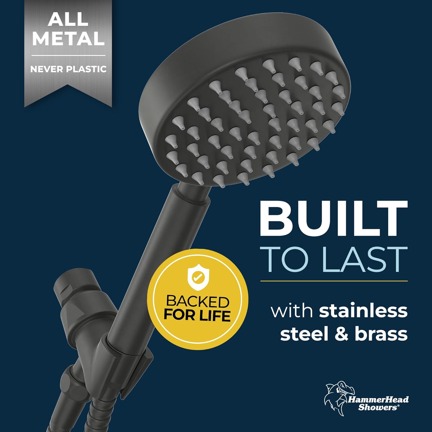HammerHead Showers® Solid Metal LOW FLOW Handheld Shower Head with Hose and Brass Holder - OIL RUBBED BRONZE – Water Saving 1.75 GPM Detachable Shower Head - Adjustable Shower Wand Bracket & 6ft Hose