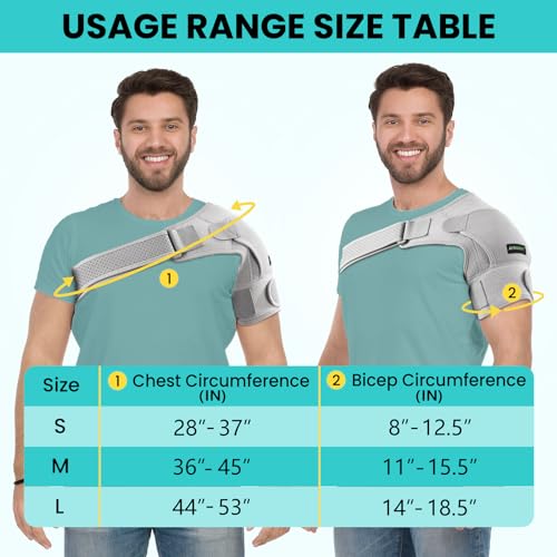 Shoulder Brace- Torn Rotator Cuff Recovery Supports for Men&Women,Adjustable Fit Sleeve Wrap,for AC Joint Pain Relief,Shoulder Injuries&Tears,Bursitis,Swelling,Tendonitis (Gray, Small)…