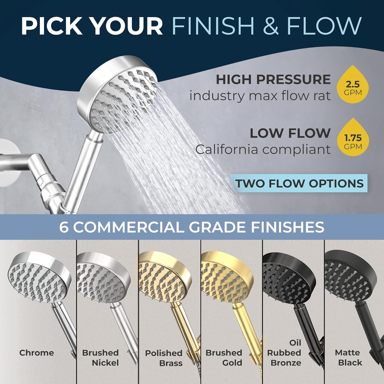 HammerHead Showers® Solid Metal LOW FLOW Handheld Shower Head with Hose and Brass Holder - OIL RUBBED BRONZE – Water Saving 1.75 GPM Detachable Shower Head - Adjustable Shower Wand Bracket & 6ft Hose