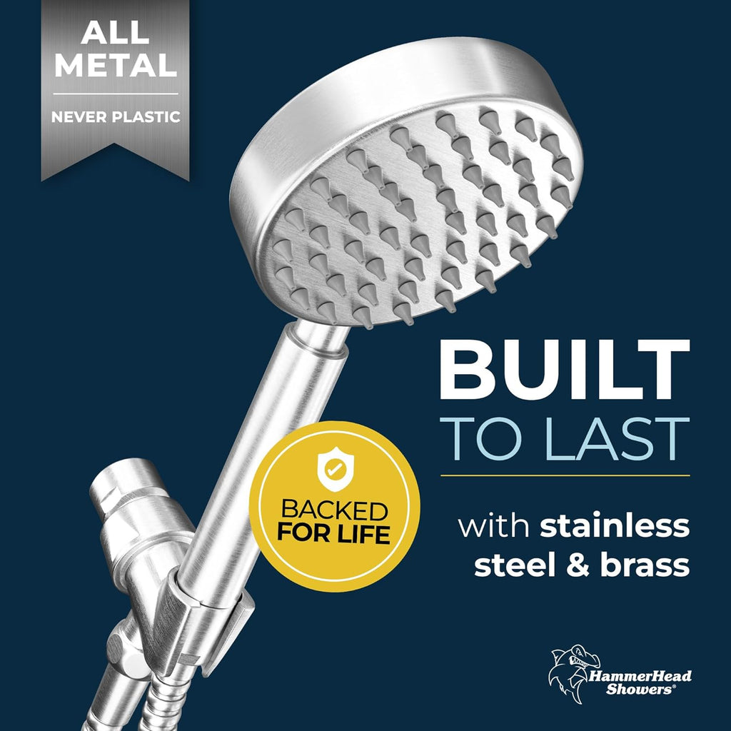 HammerHead Showers® Solid Metal LOW FLOW Handheld Shower Head with Hose and Brass Holder - OIL RUBBED BRONZE – Water Saving 1.75 GPM Detachable Shower Head - Adjustable Shower Wand Bracket & 6ft Hose