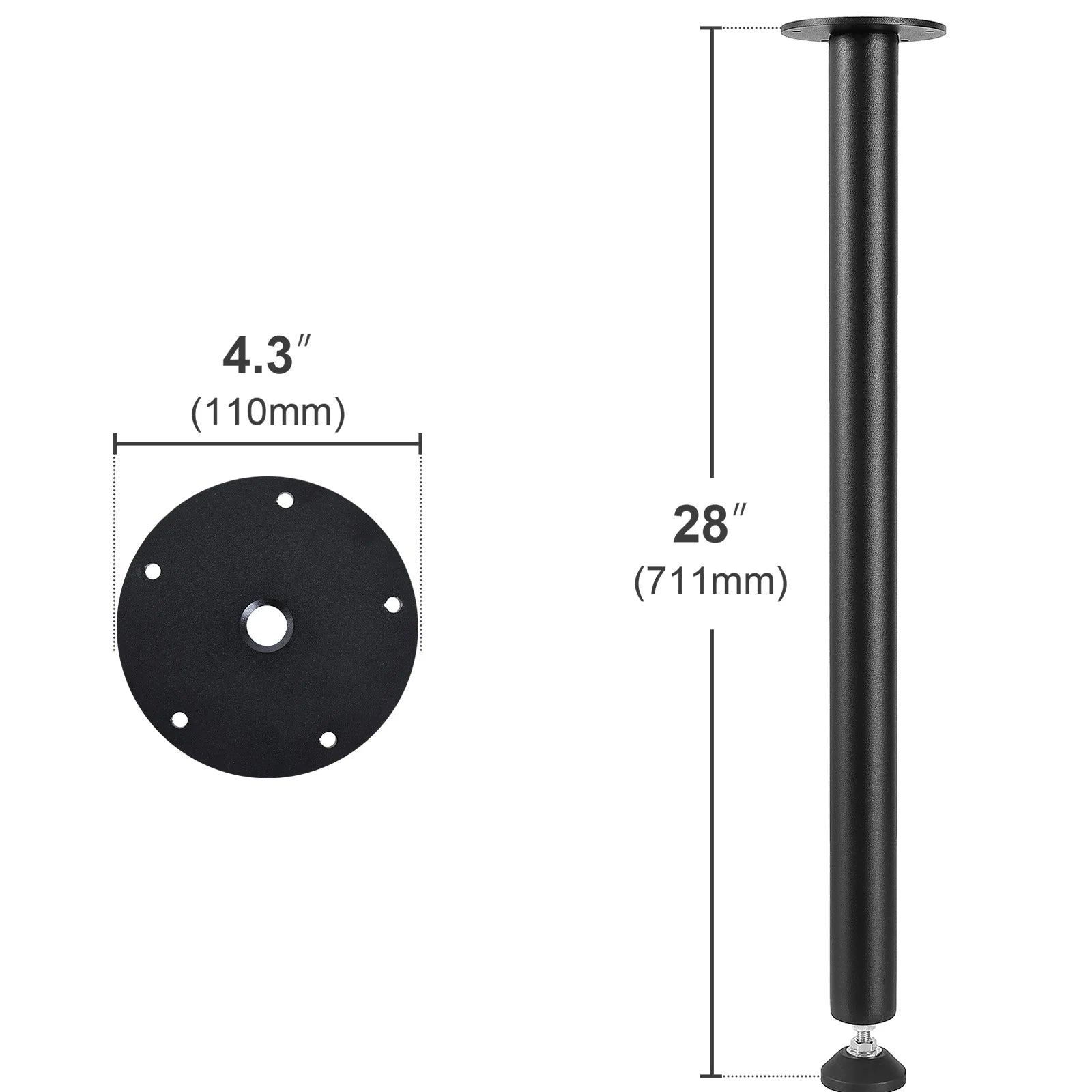 SKYSHALO 28 Solid Steel Adjustable Desk Legs Office Table Furniture Set of 4 Black