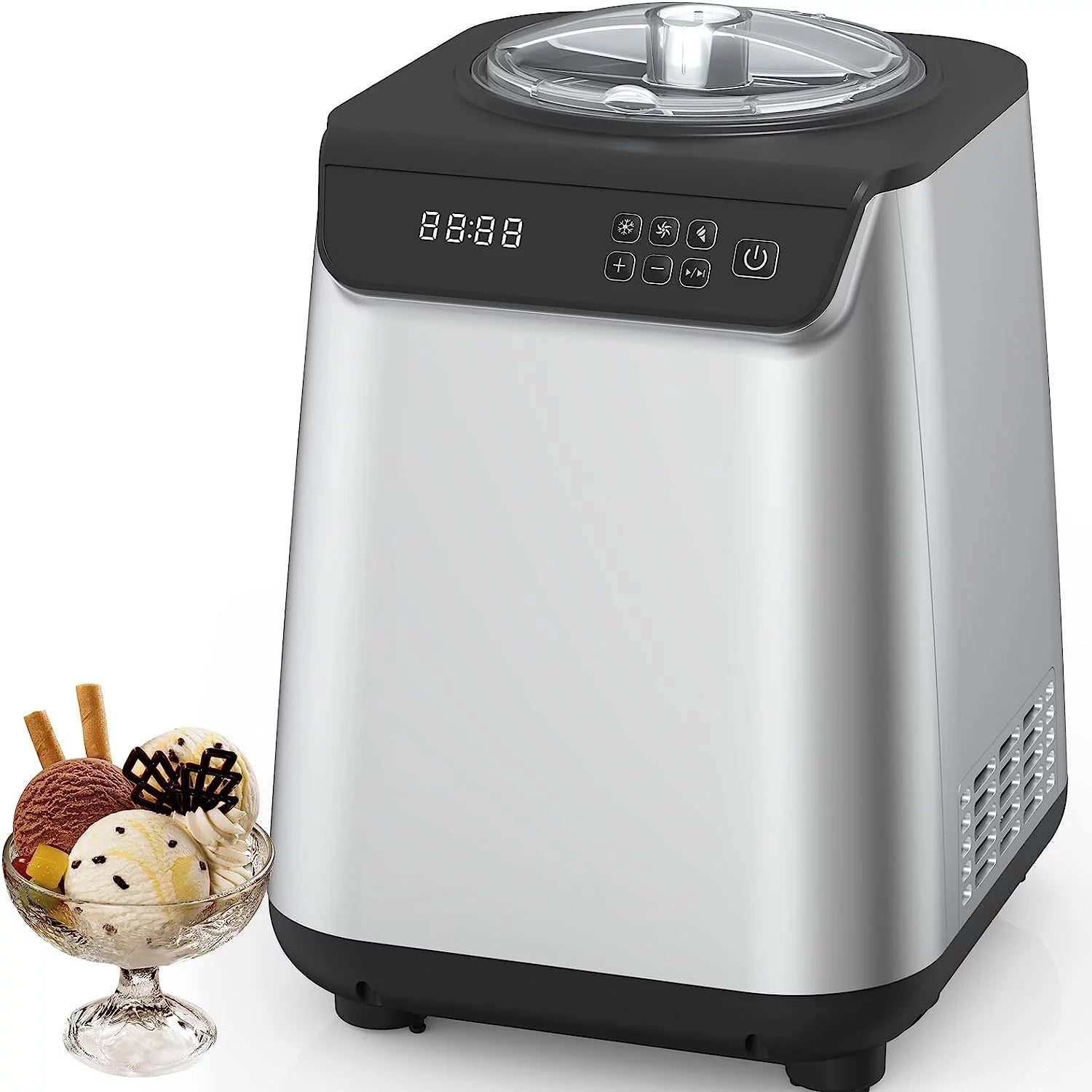 KISSAIR Upright Ice Cream Maker, Homemade Ice Cream Maker for Kids, Stainless Steel Machine with LED Display, 3 Modes for Gelato, Frozen Yogurt, Sorbet, 1.5L