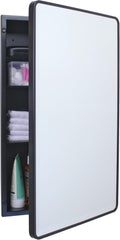 16x20 Austin Farmhouse Metal Framed Rounded Rectangle Recessed Bathroom Medicine Cabinet, Beveled Mirror, 14x18 in-Wall Opening, powder-coated Steel, Glass Shelves, Magnet Close, Brushed Nickel
