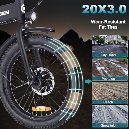 Folding Electric Bike for Adults, 20×3.0 Fat Tire Electric Bicycle, 374.4Wh Battery Ebike, 20MPH Electric Cargo Bike with LCD Color Display & 6 Speed Gears (Fits for 5'0+)