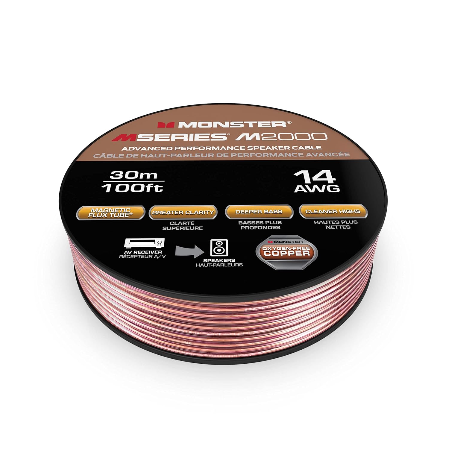 Monster Compact High Performance XP Speaker Wire Cable Spool - Oxygen-Free Copper Speaker Cable - [100 FT] [14 Gauge AWG]