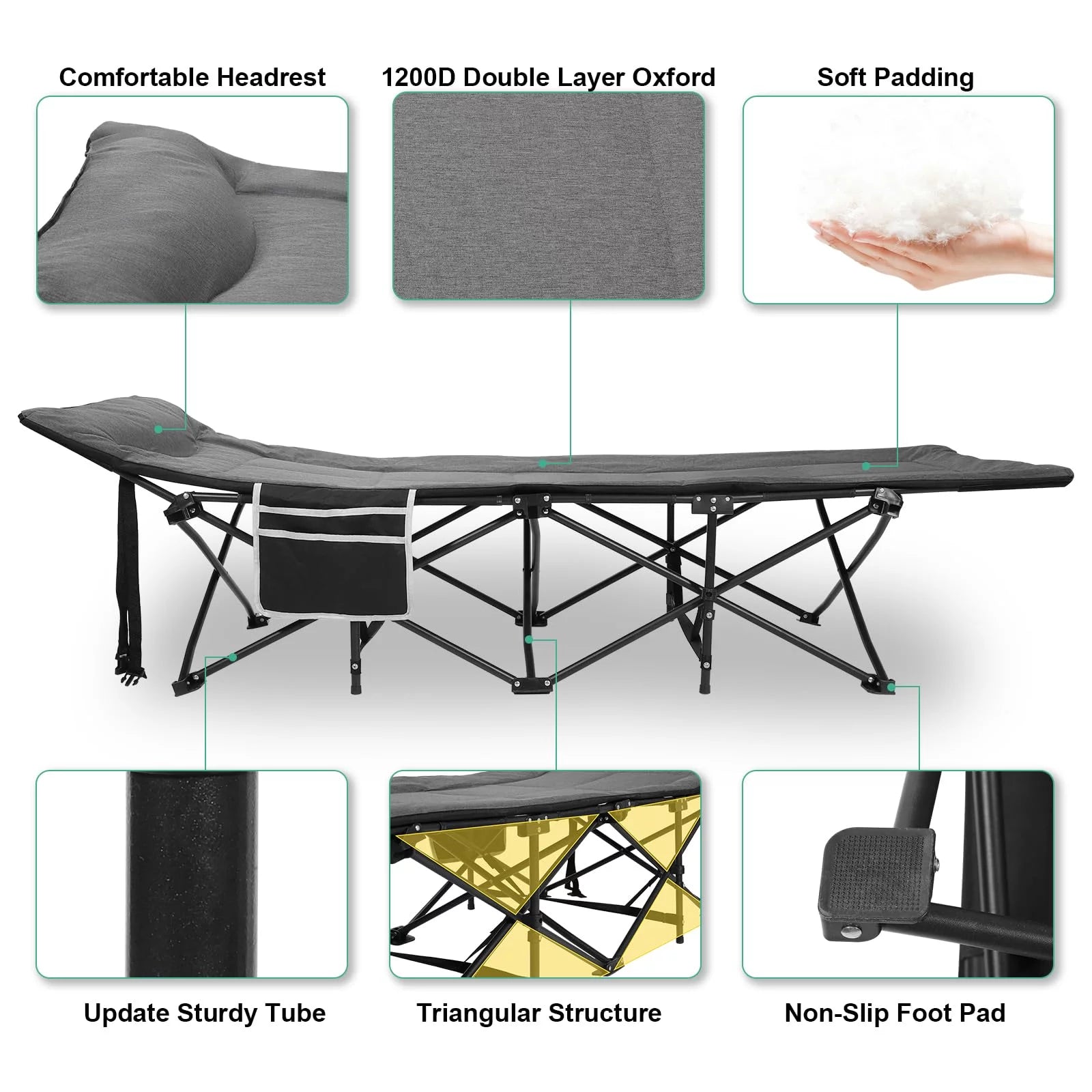 Folding Camping Cot – Deluxe Collapsible Single Person Bed in a Bag w/Pillow for Indoor & Outdoor Use – Ultra Lightweight, Comfortable, Heavy Duty Design Holds Adults & Kids