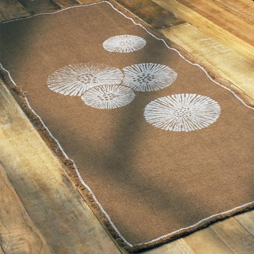 Cheyenne Burlap Linen Table Runner – Hand Printed – 100% Linen –Fringed Edge- Prewashed, Pre-shrunk, and Machine Washable – Chocolate Brown (14X36, White Dandelion)