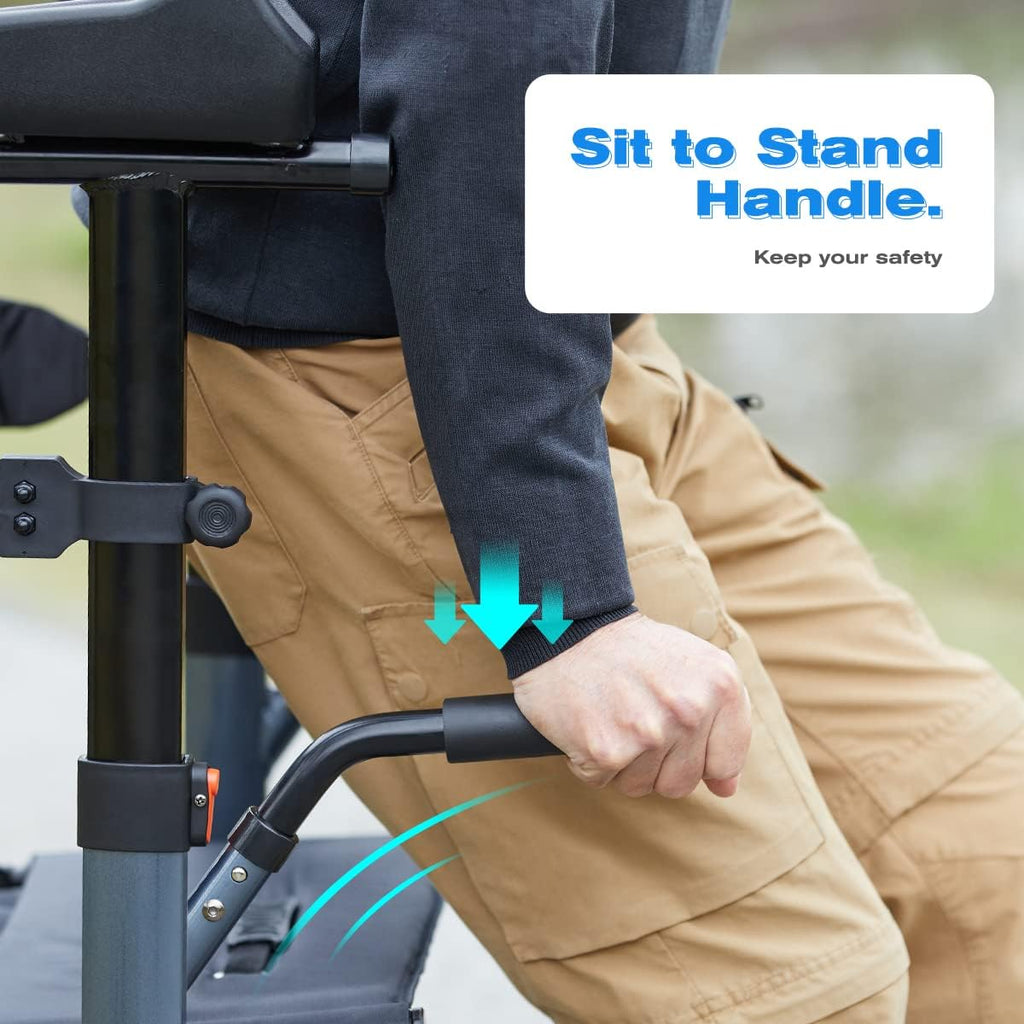 OasisSpace Upright Walker with Seat - Up Walker with Padded Armrest & Stand Up Handles, Ultra Folding Stand Up Rollator Walker for Seniors with 10” Front Wheels