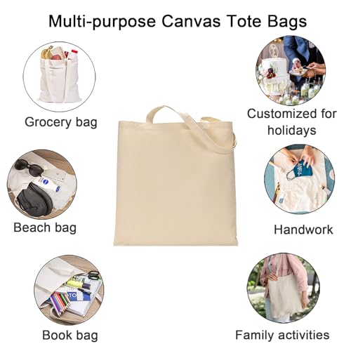 FunisFun 12 Pack Blank Canvas Tote Bags Bulk Reusable Shopping Grocery Bag for Crafts with a PTFE Teflon Sheet DIY