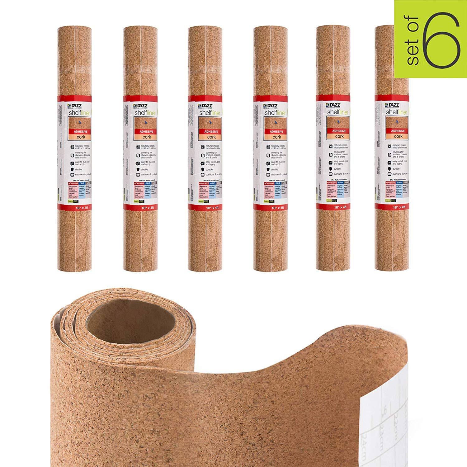 Shelf Liner with Cork Adhesive 18‚ x 48‚ Set of 6