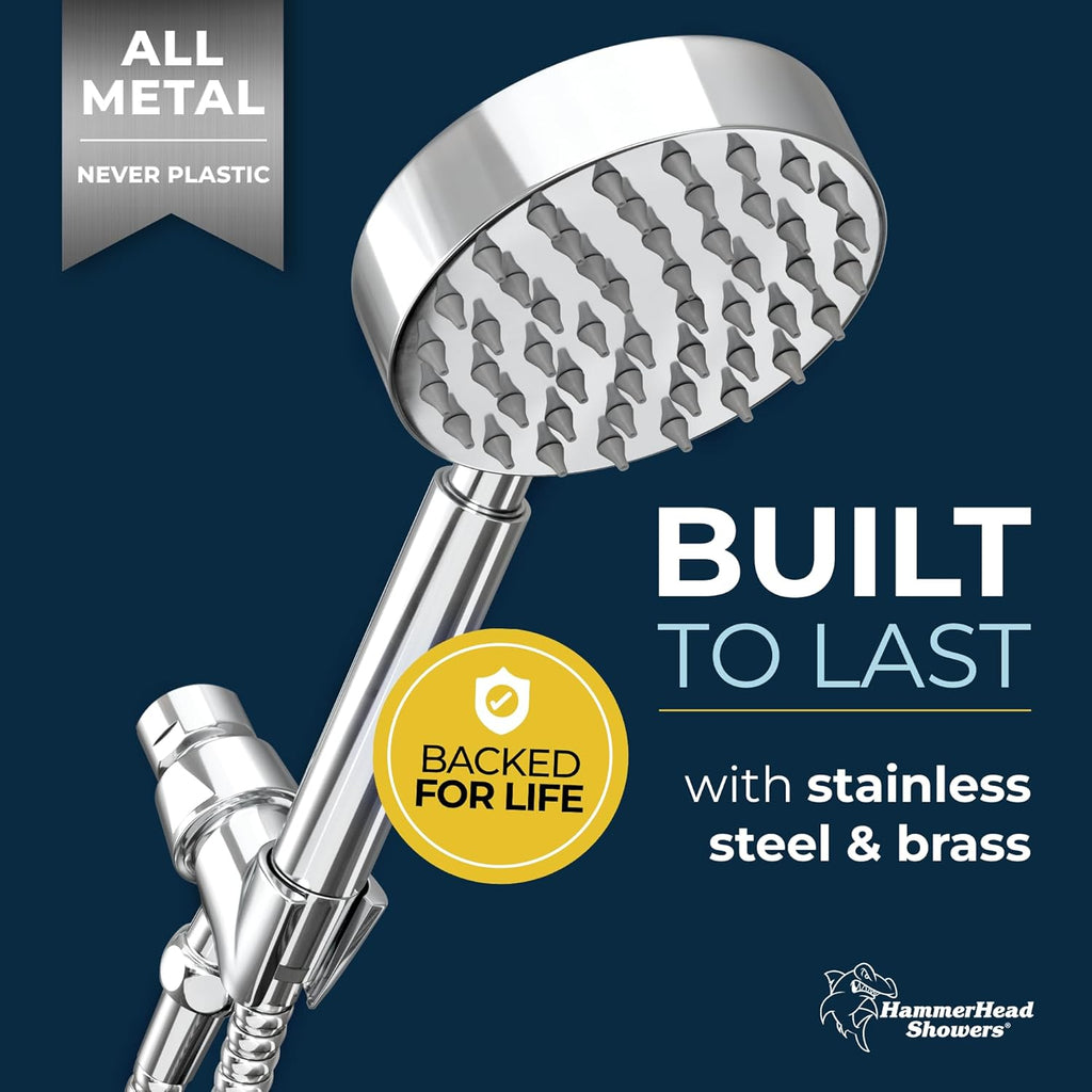 HammerHead Showers® Solid Metal LOW FLOW Handheld Shower Head with Hose and Brass Holder - OIL RUBBED BRONZE – Water Saving 1.75 GPM Detachable Shower Head - Adjustable Shower Wand Bracket & 6ft Hose