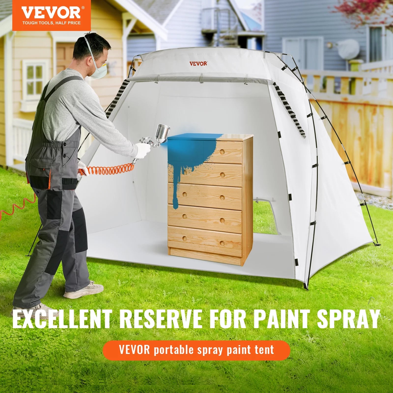 SKYSHALO Portable Paint Booth, Larger Spray Paint Tent with Built-in Floor & Mesh Screen, 7.5x5.2x5.2ft Spray Paint Shelter, Painting Tent Station for Furniture DIY Hobby Tool