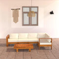fashionable Furniture Sets 6 Piece Patio Lounge Set with Cream White Cushions Acacia Wood Outdoor Tables for Conversation Dining Outdoor Side Table White