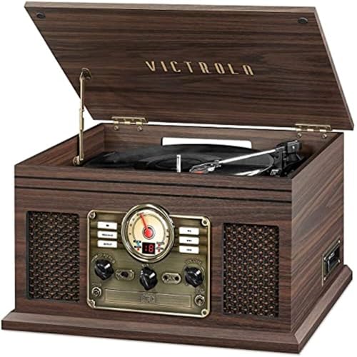 Victrola The Quincy 6-in-1 Bluetooth Record Player & Multimedia Center with Built-in Speakers – 3-Speed Turntable, CD & Cassette Player, AM/FM Radio, Wireless Music Streaming (Natural)