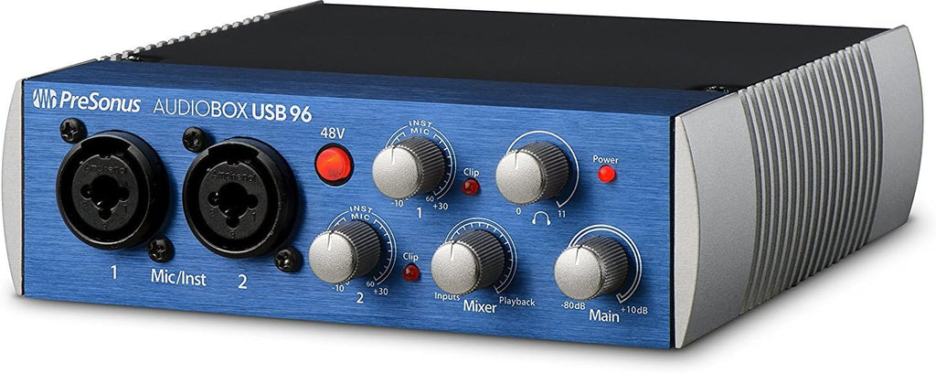 PreSonus AudioBox 96 Audio Interface (May Vary Blue or Black) Full Studio Bundle with Studio One Artist Software Pack with Eris 4.5 BT Pair Studio Bluetooth Monitors and 1/4” Instrument Cable