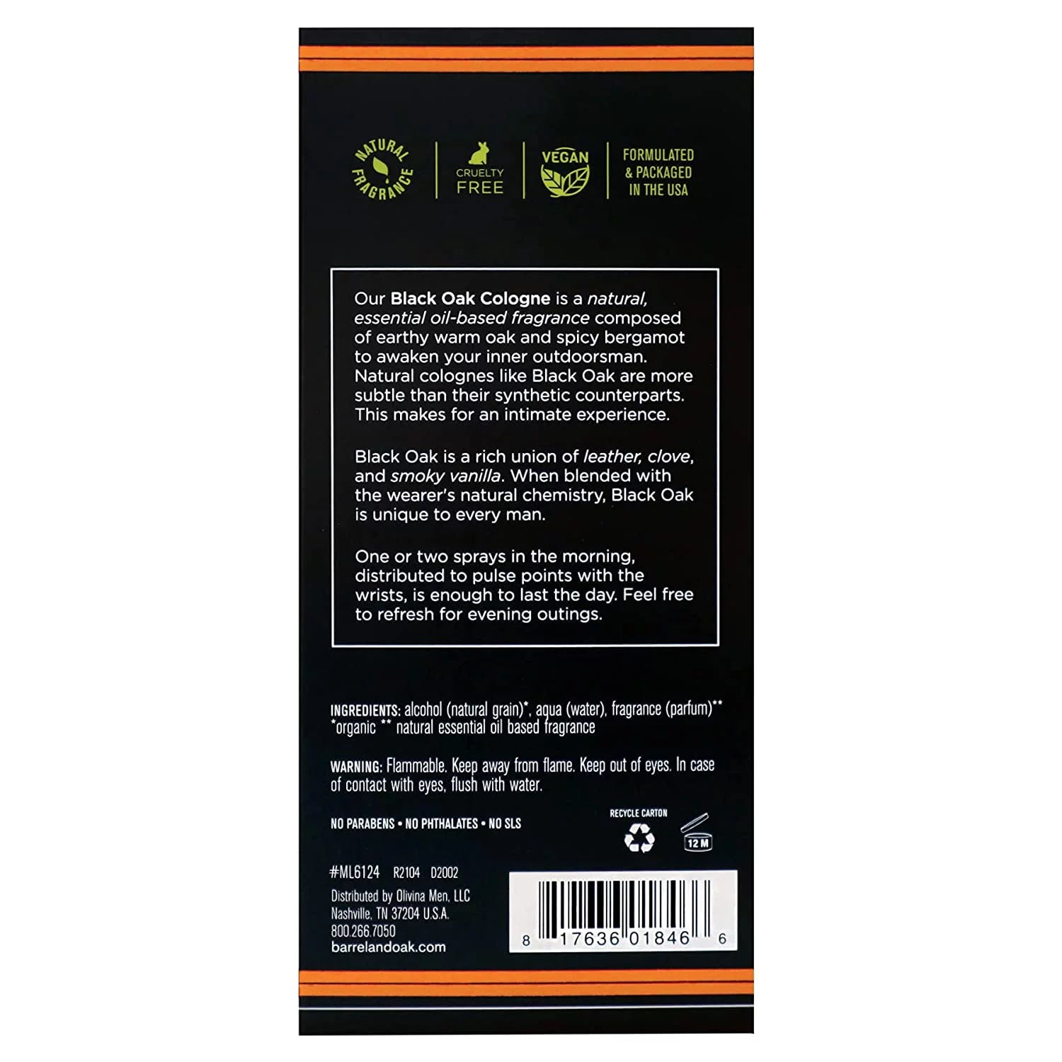 Olivina Men Black Oak Cologne 2.7 fl oz