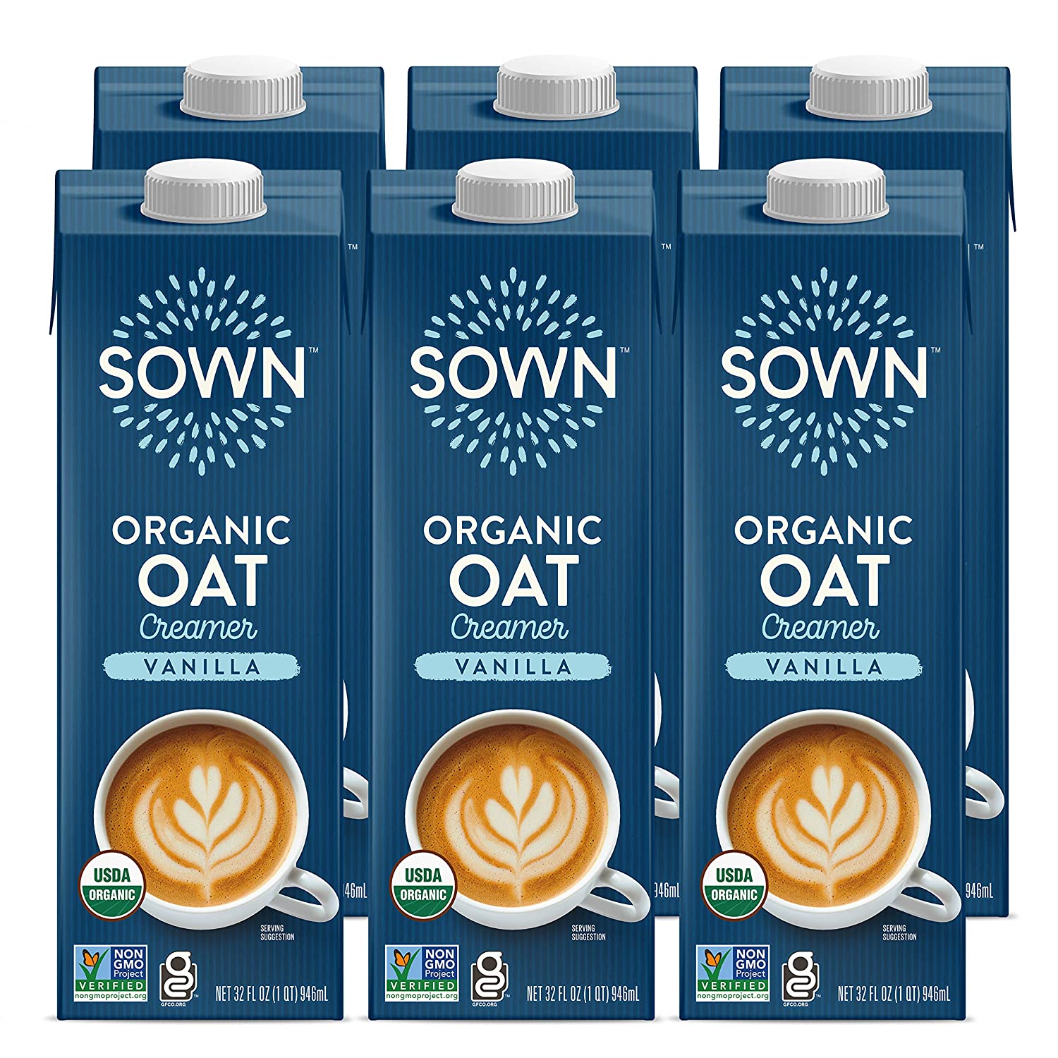 SOWN Organic Oat Creamer Unsweetened - Barista Oat Milk Non Dairy Coffee Creamer - Plant Based, Dairy-Free, Vegan, 0g Added Sugar, Gluten-Free, Non-GMO, Shelf Stable - 32oz (Pack of 6)