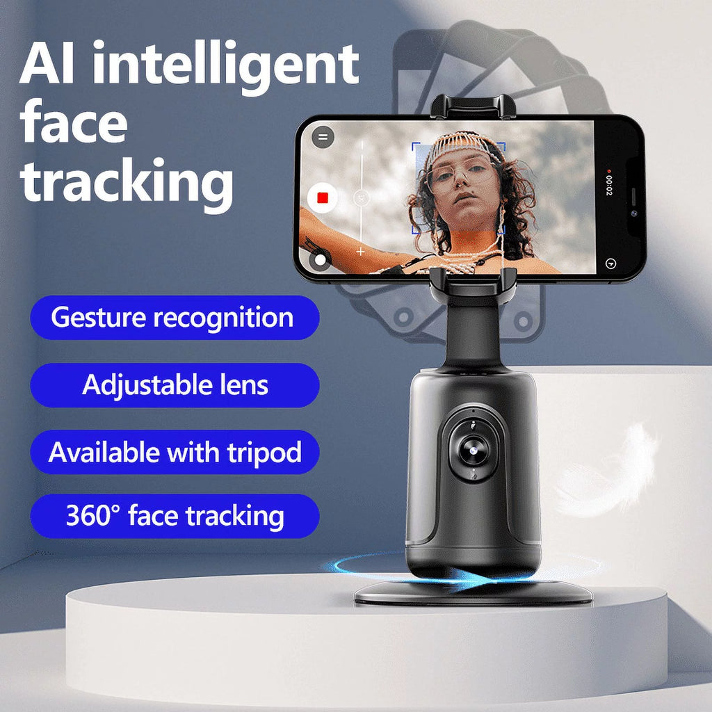 X XBEN Auto Face Tracking Tripod, 360° Rotation Face Body Phone Camera Mount Smart Shooting Phone Tracking Holder for Live Vlog Streaming Video, White